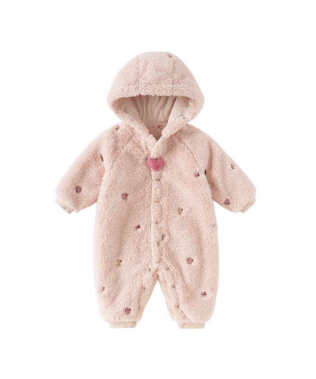 Baby Girls/Boys Cute Candy Pink/Khaki Hooded Soft Plush Rompers
