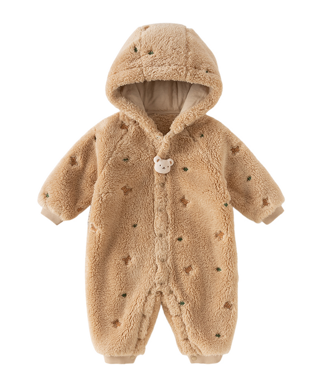 Baby Girls/Boys Cute Candy Pink/Khaki Hooded Soft Plush Rompers