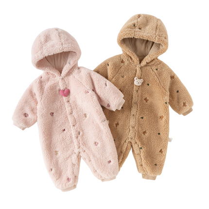 Baby Girls/Boys Cute Candy Pink/Khaki Hooded Soft Plush Rompers