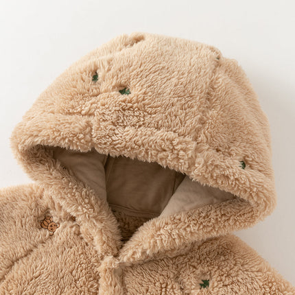 Baby Girls/Boys Cute Candy Pink/Khaki Hooded Soft Plush Rompers