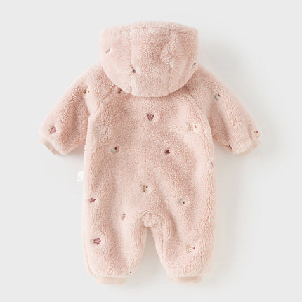 Baby Girls/Boys Cute Candy Pink/Khaki Hooded Soft Plush Rompers