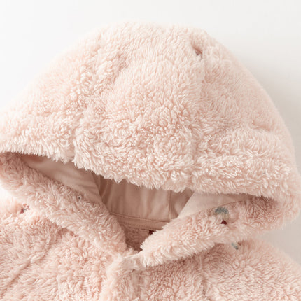 Baby Girls/Boys Cute Candy Pink/Khaki Hooded Soft Plush Rompers