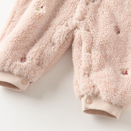 Baby Girls/Boys Cute Candy Pink/Khaki Hooded Soft Plush Rompers