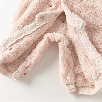 Baby Girls/Boys Cute Candy Pink/Khaki Hooded Soft Plush Rompers