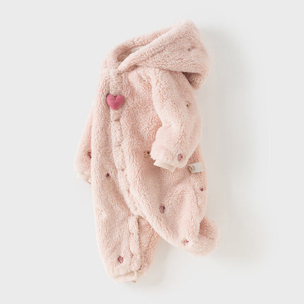 Baby Girls/Boys Cute Candy Pink/Khaki Hooded Soft Plush Rompers