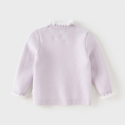 Kids Girls Elegant Purple Soft Turtle Plush-lined Sweaters Tops