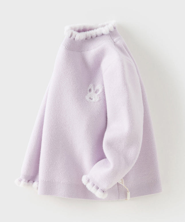 Kids Girls Elegant Purple Soft Turtle Plush-lined Sweaters Tops
