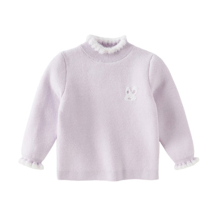 Kids Girls Elegant Purple Soft Turtle Plush-lined Sweaters Tops
