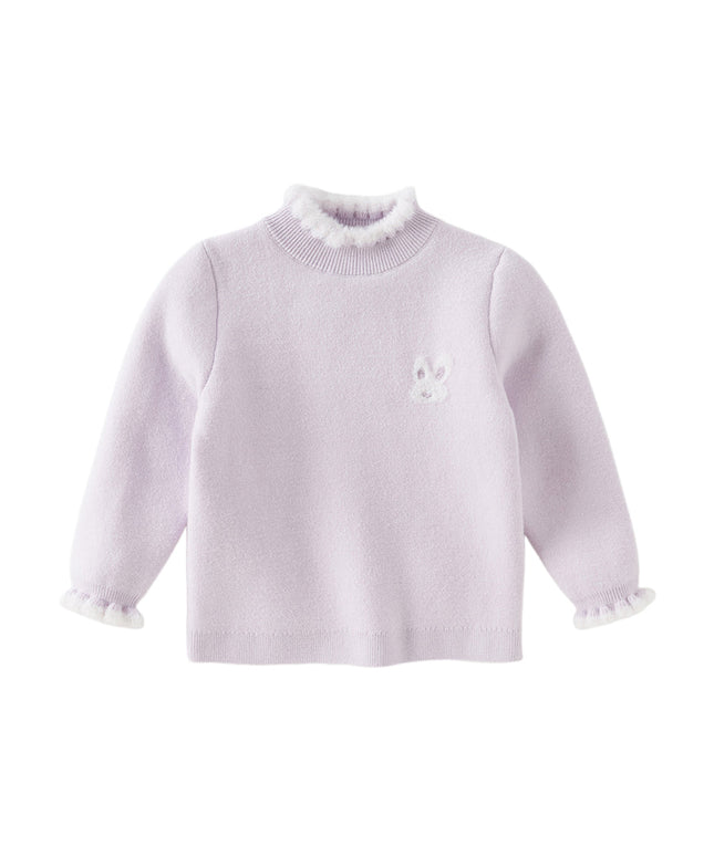 Kids Girls Elegant Purple Soft Turtle Plush-lined Sweaters Tops