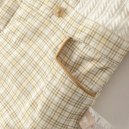 Baby Boys College-style Yellow-white Plaid Warm Padded Indoor Rompers