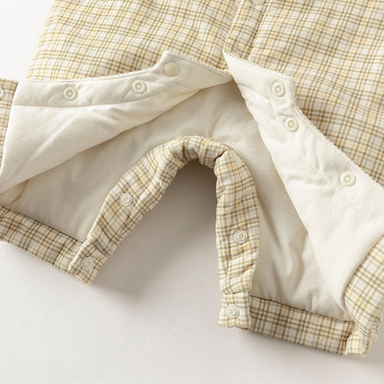 Baby Boys College-style Yellow-white Plaid Warm Padded Indoor Rompers