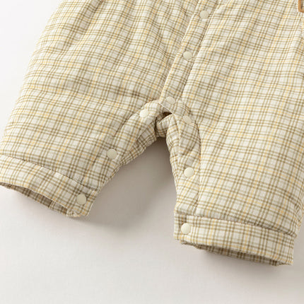 Baby Boys College-style Yellow-white Plaid Warm Padded Indoor Rompers