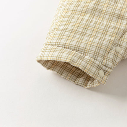 Baby Boys College-style Yellow-white Plaid Warm Padded Indoor Rompers