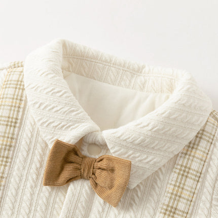 Baby Boys College-style Yellow-white Plaid Warm Padded Indoor Rompers