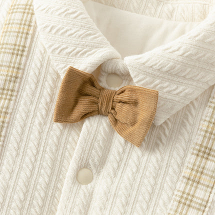 Baby Boys College-style Yellow-white Plaid Warm Padded Indoor Rompers