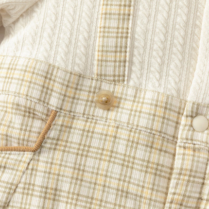Baby Boys College-style Yellow-white Plaid Warm Padded Indoor Rompers
