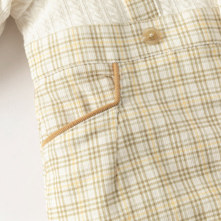 Baby Boys College-style Yellow-white Plaid Warm Padded Indoor Rompers