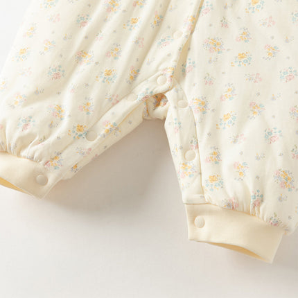 Baby Girls Adorable Beige Floral Print Indoor Padded Rompers