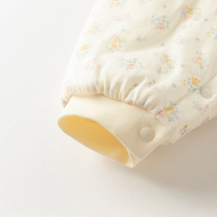 Baby Girls Adorable Beige Floral Print Indoor Padded Rompers