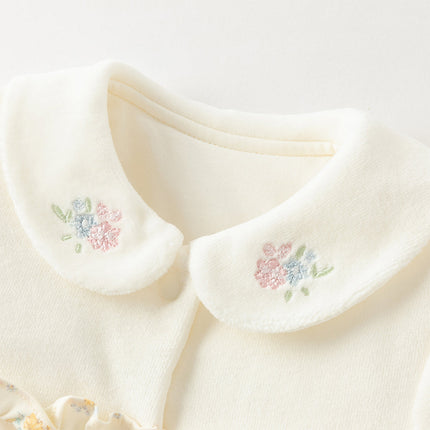 Baby Girls Adorable Beige Floral Print Indoor Padded Rompers