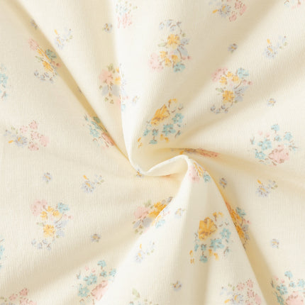 Baby Girls Adorable Beige Floral Print Indoor Padded Rompers