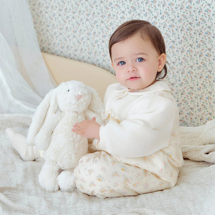Baby Girls Adorable Beige Floral Print Indoor Padded Rompers