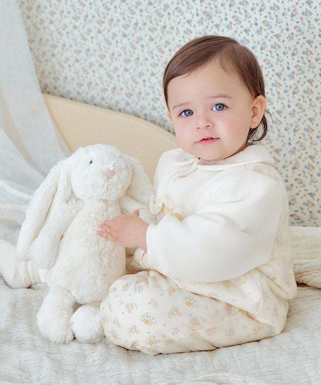 Baby Girls Adorable Beige Floral Print Indoor Padded Rompers