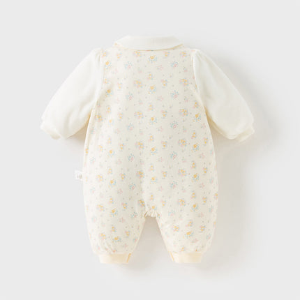Baby Girls Adorable Beige Floral Print Indoor Padded Rompers