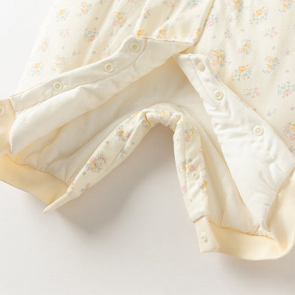 Baby Girls Adorable Beige Floral Print Indoor Padded Rompers