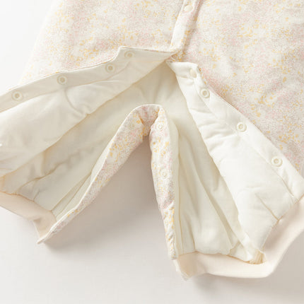 Baby Girls White Floral Print Indoor Cozy Plush Hooded Rompers