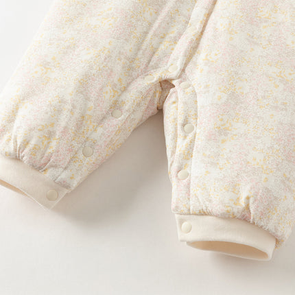 Baby Girls White Floral Print Indoor Cozy Plush Hooded Rompers