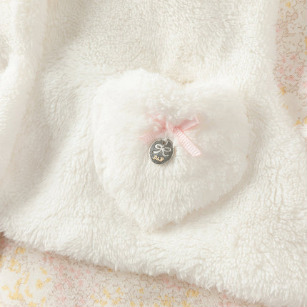 Baby Girls White Floral Print Indoor Cozy Plush Hooded Rompers