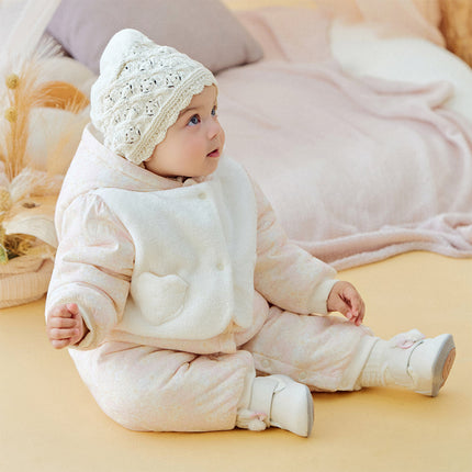 Baby Girls White Floral Print Indoor Cozy Plush Hooded Rompers