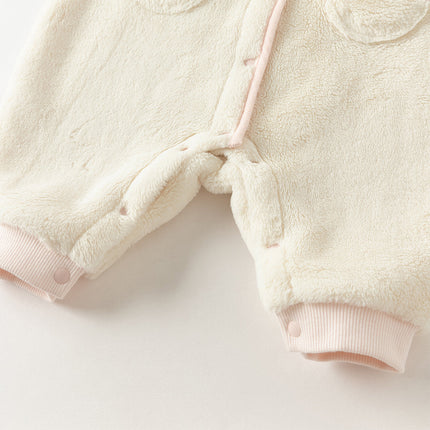 Baby Girls Adorable Beige Doll Collar Soft Warm One-pieces Romper