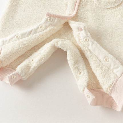 Baby Girls Adorable Beige Doll Collar Soft Warm One-pieces Romper