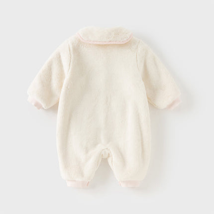 Baby Girls Adorable Beige Doll Collar Soft Warm One-pieces Romper