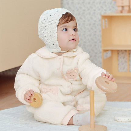 Baby Girls Adorable Beige Doll Collar Soft Warm One-pieces Romper