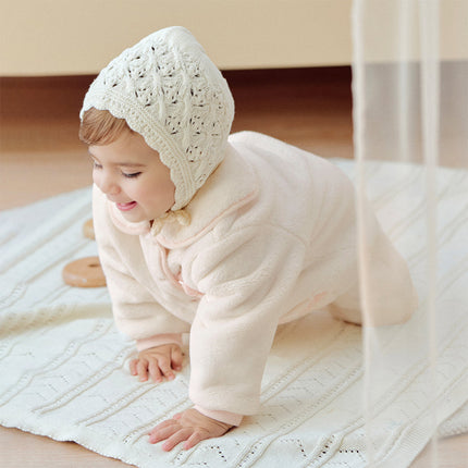 Baby Girls Adorable Beige Doll Collar Soft Warm One-pieces Romper