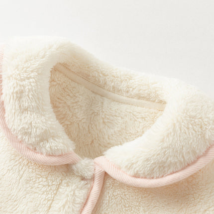 Baby Girls Adorable Beige Doll Collar Soft Warm One-pieces Romper