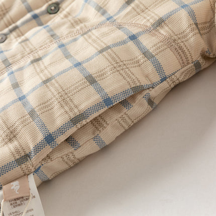 Baby Boys Casual Apricot Plaid Indoor Warm Padded Hooded Rompers