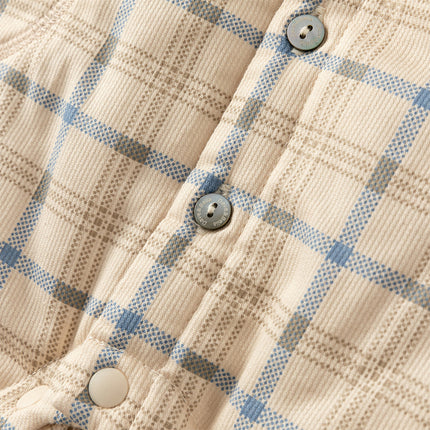 Baby Boys Casual Apricot Plaid Indoor Warm Padded Hooded Rompers