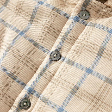Baby Boys Casual Apricot Plaid Indoor Warm Padded Hooded Rompers