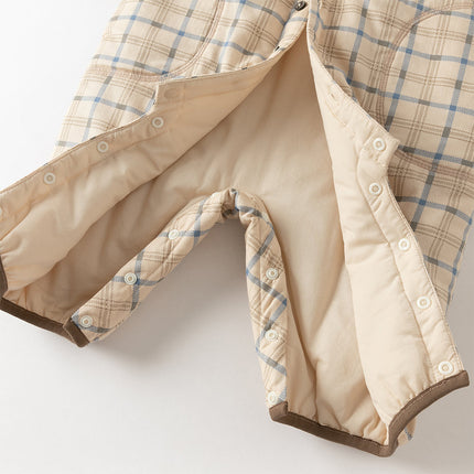 Baby Boys Casual Apricot Plaid Indoor Warm Padded Hooded Rompers