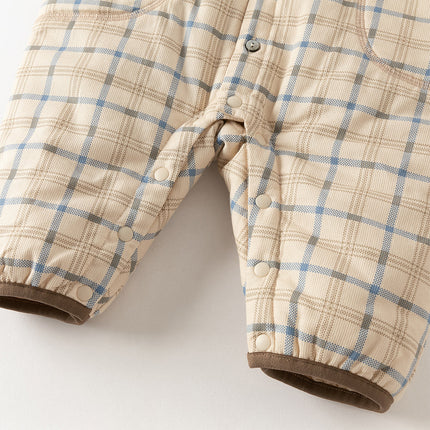 Baby Boys Casual Apricot Plaid Indoor Warm Padded Hooded Rompers