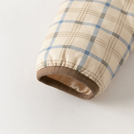 Baby Boys Casual Apricot Plaid Indoor Warm Padded Hooded Rompers