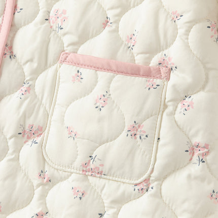 Baby Girls Sweet Beige Floral Print Doll Collar Warm Padded Rompers