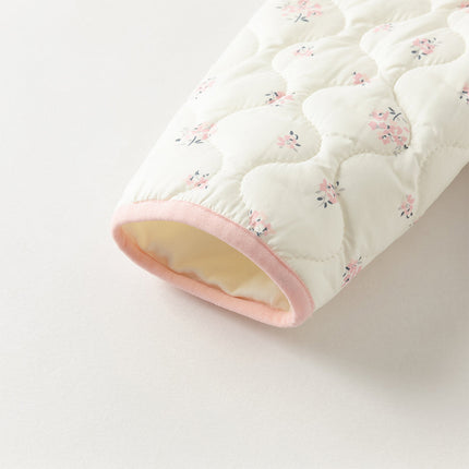 Baby Girls Sweet Beige Floral Print Doll Collar Warm Padded Rompers