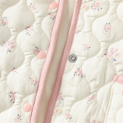 Baby Girls Sweet Beige Floral Print Doll Collar Warm Padded Rompers