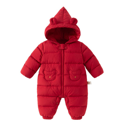 Baby Girls/Boys Winter Festival Red Warm Windproof Hooded Down Rompers