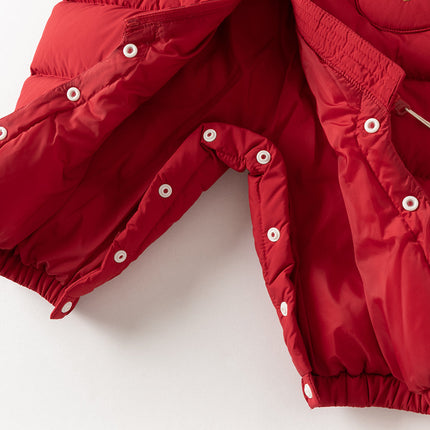 Baby Girls/Boys Winter Festival Red Warm Windproof Hooded Down Rompers